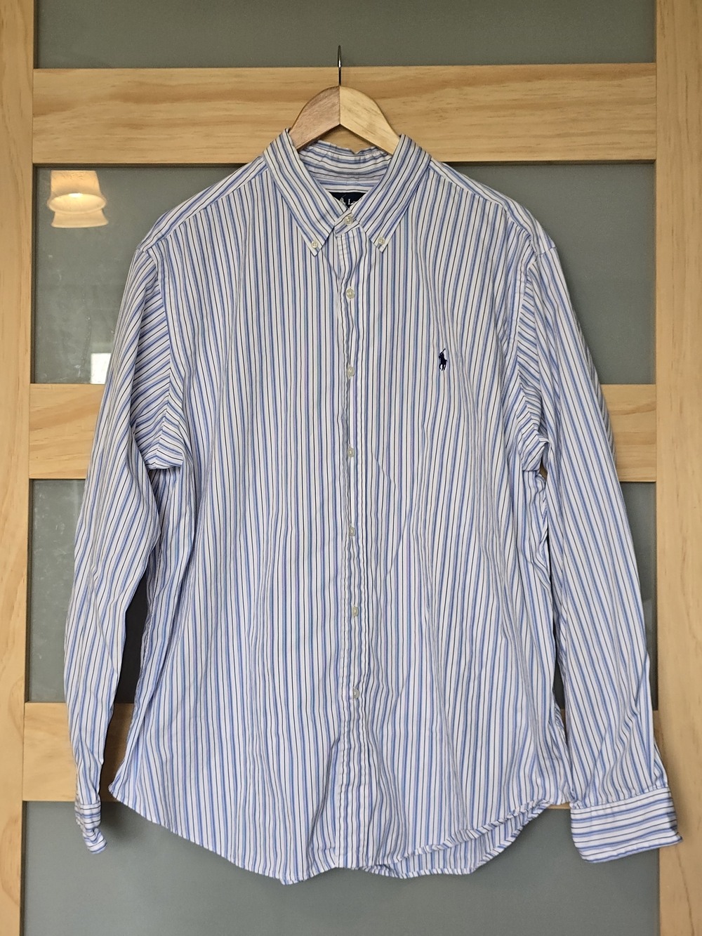 Ralph Lauren White and Blue Vertical Stripe Button-Down Shirt